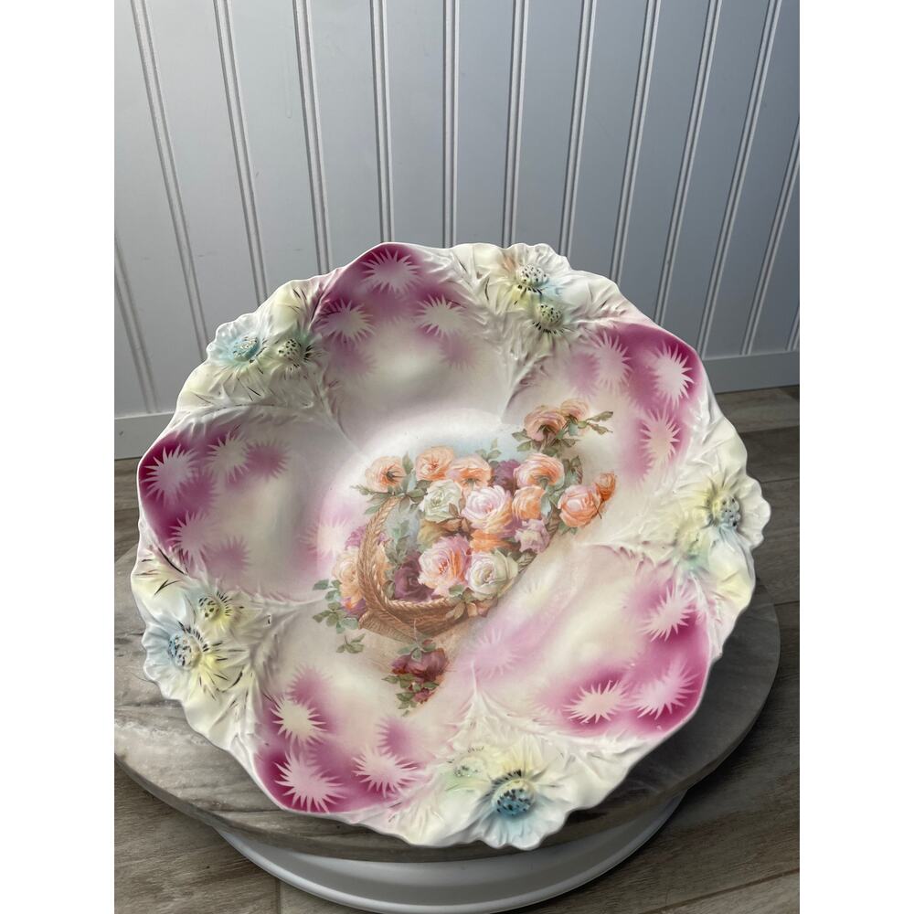 Antique RS Prussia Red Mark Bowl Mold 96 Snowball Rose Lilac Purple Suhl Germany